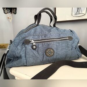 Kipling Submarine Blue/Gray Nylon Duffel Bag - Casual Travel Tote Weekender Bag